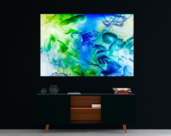 High-gloss superior quality glass HD acrylic wall art "Green & Blue", frameless, ready-to-hang, fade resistant, crystal clear, luminous