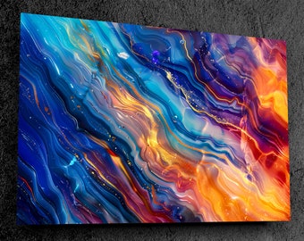 Artisan-Crafted Wall Art in 10mm Acrylic Glass "Aquatic Cosmos", Luminous Flow of Colorful Eddies, Up to 72x48" extra large wall art