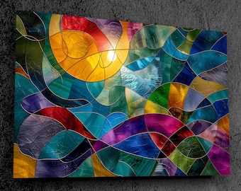 Vividora - Acrylic Glass Wall Art - Stained Glass Swirl, Harmonious Color Flow, Dynamic Light Play, Lively Garden Mosaic