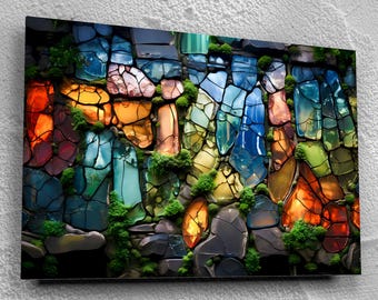Moss and Gems AcrylGlass Wall Art: Modern Mineral Mosaic