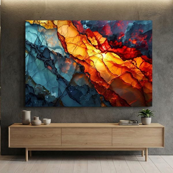 Magnetic Solar Flair - Unique Wall Art: Impressing Volcano Crystal AcrylGlass Wall Decor