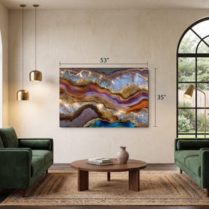 Aurean Strata Crystal Acrylic Wall Art, Amber Gold Mineral Artwork, Luxury Living Room Decor image 4