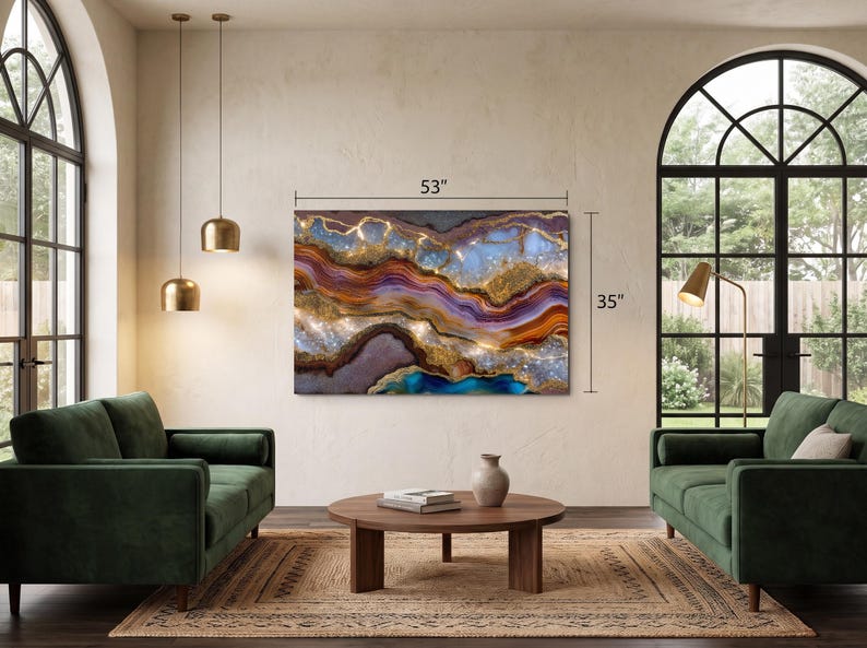 Aurean Strata Crystal Acrylic Wall Art, Amber Gold Mineral Artwork, Luxury Living Room Decor image 4