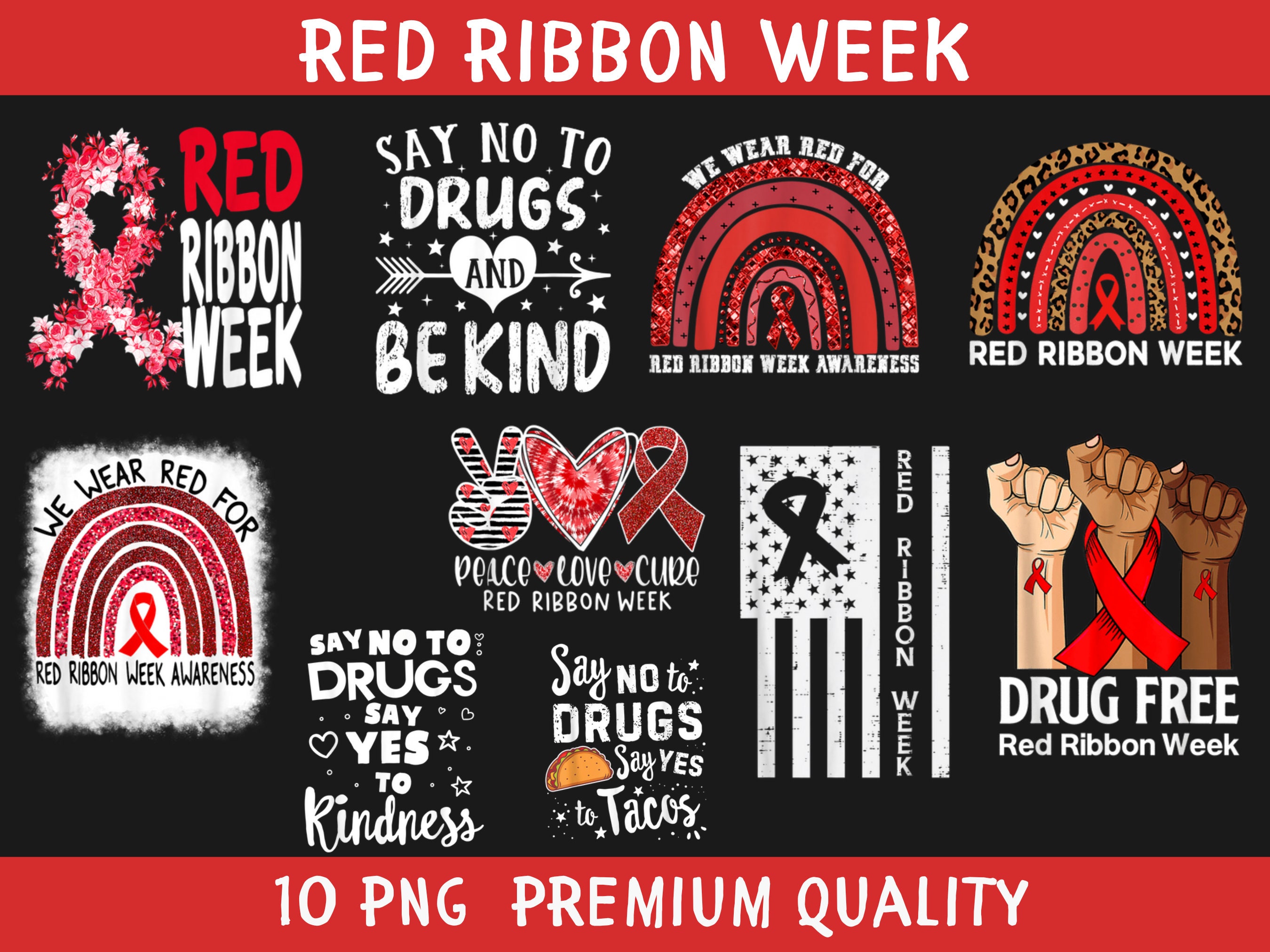 Red Ribbon Week Svg Antidrug Png and Svg Cancer Ribbon Svg Etsy Canada
