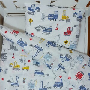 Construction Truck Toddler Duvet Cover, construction nursery bedding set, crib duvet cover, twin duvet cover