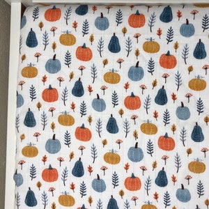 Muslin Crib Sheet, Toddler Fitted sheets set organic cotton muslin bedding baby toddler, pumpkin mini crib, muslin sheets, Halloween crib
