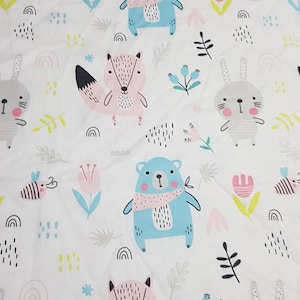 Crib Sheet | Toddler - Twin - Queen Fox Set, Bunny Raccoon Nursery Cotton Cot bedding, Woodland Animals