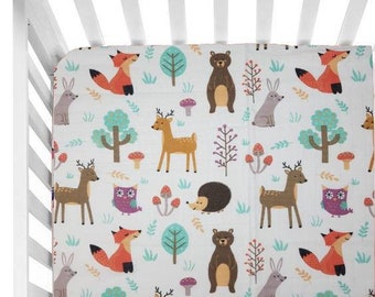 toddler sheets set Woodland crib sheet cot bed forest animals 100/% cotton poplin fabric bedding baby deer nature woodland uk nursery
