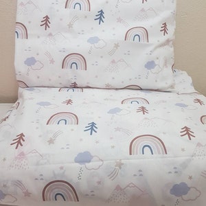 Rainbow Duvet Cover | Toddler, Twin, Queen Set, Forest Raining Lilac Nursery