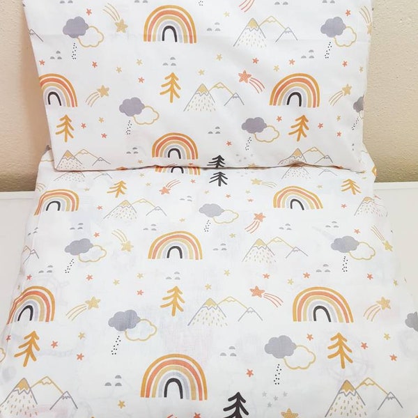 Rainbow Cinnamon Duvet cover, Toddler Duvet Cover, rainbow nursery bedding set, crib duvet cover, twin duvet cover rainbow