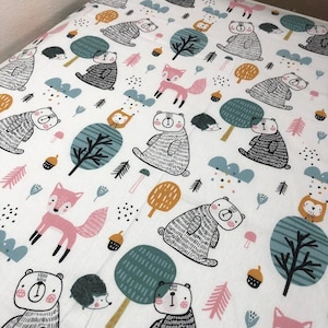 Forest Woodland Duvet Cover, Crib, Toddler, Twin Set, Animals Bear Fox Nursery Cotton Bedding