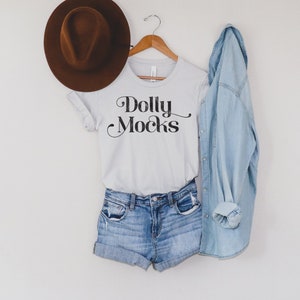 Bella Canvas 3001 Mockup | Bella Canvas Silver T Shirt Mockup | Hanging T Shirt Mockup with hat | Styled Flat Lay | Tied T Shirt Mockup