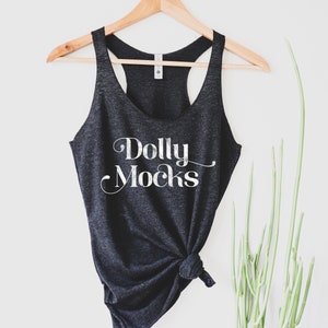 Next Level 6733 Vintage Black Mockup Front and Back | Next Level 6733 Mockup | Hanging Mockup | Next Level 6733 Triblend Racerback Mockup |