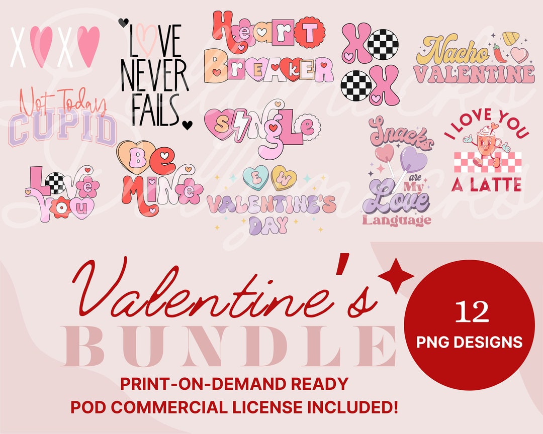 Valentines PNG Bundle | Design Bundle Print on Demand Commercial ...