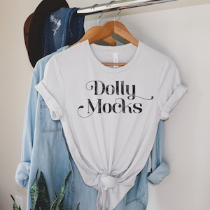 Bella Canvas 3001 Mockup | Bella Canvas Silver T Shirt Mockup | Hanging T Shirt Mockup | Styled Flat Lay | Tied T Shirt Mockup