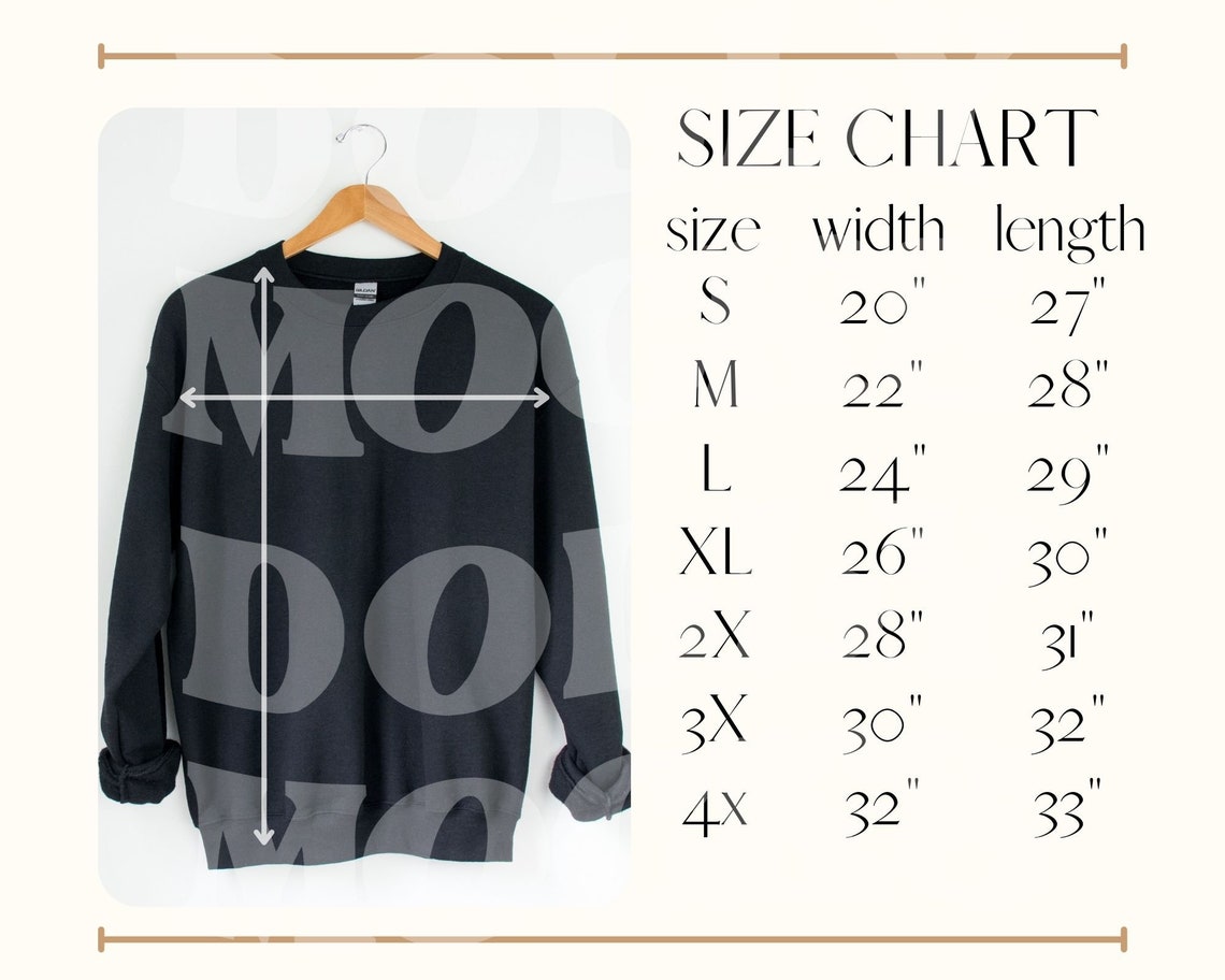 Gildan 18000 Size Chart Gildan G180 Size Chart Gildan Etsy