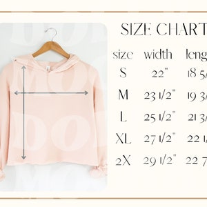 7502 Sizing Chart Bella Canvas 7502 Women&#39;s Cropped Fleece Hoodie Size Chart | 7502 Crop Hoodie Mockup | Bella Canvas Size Chart