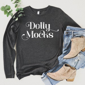 Bella Canvas 3501 Mockup, Fall Long Sleeved Shirt Mockup Bella Canvas Dark Grey Heather 3501 Mockup, 3501 Dark Grey Heather Mockup
