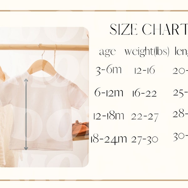 Bella Canvas 3001B Size Chart | Bella Canvas Size Chart | Baby T Shirt Size Chart | 3001B Mockup | Natural Lighting Boho Mockup