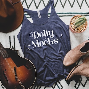 Next Level 6733 Vintage Navy Mockup | Next Level 6733 Mockup | Flat Lay Women&#39;s Tank Top Racerback Triblend Mock Up