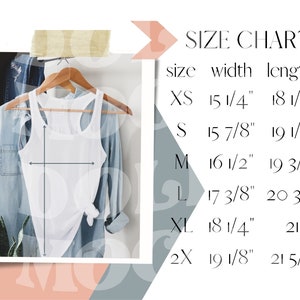 Bella Canvas Size Chart | Bella Canvas 8800 Size Chart | Bella Canvas 8800 Mockup | Boho Mockup | Size Chart | Sizing Chart XS-2X