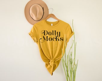 3001 Mockup | Bella Canvas 3001 Mustard Mockup | Bella Canvas Mustard T Shirt Mockup | Hanging Shirt Mockup | Mustard 3001 Mockup