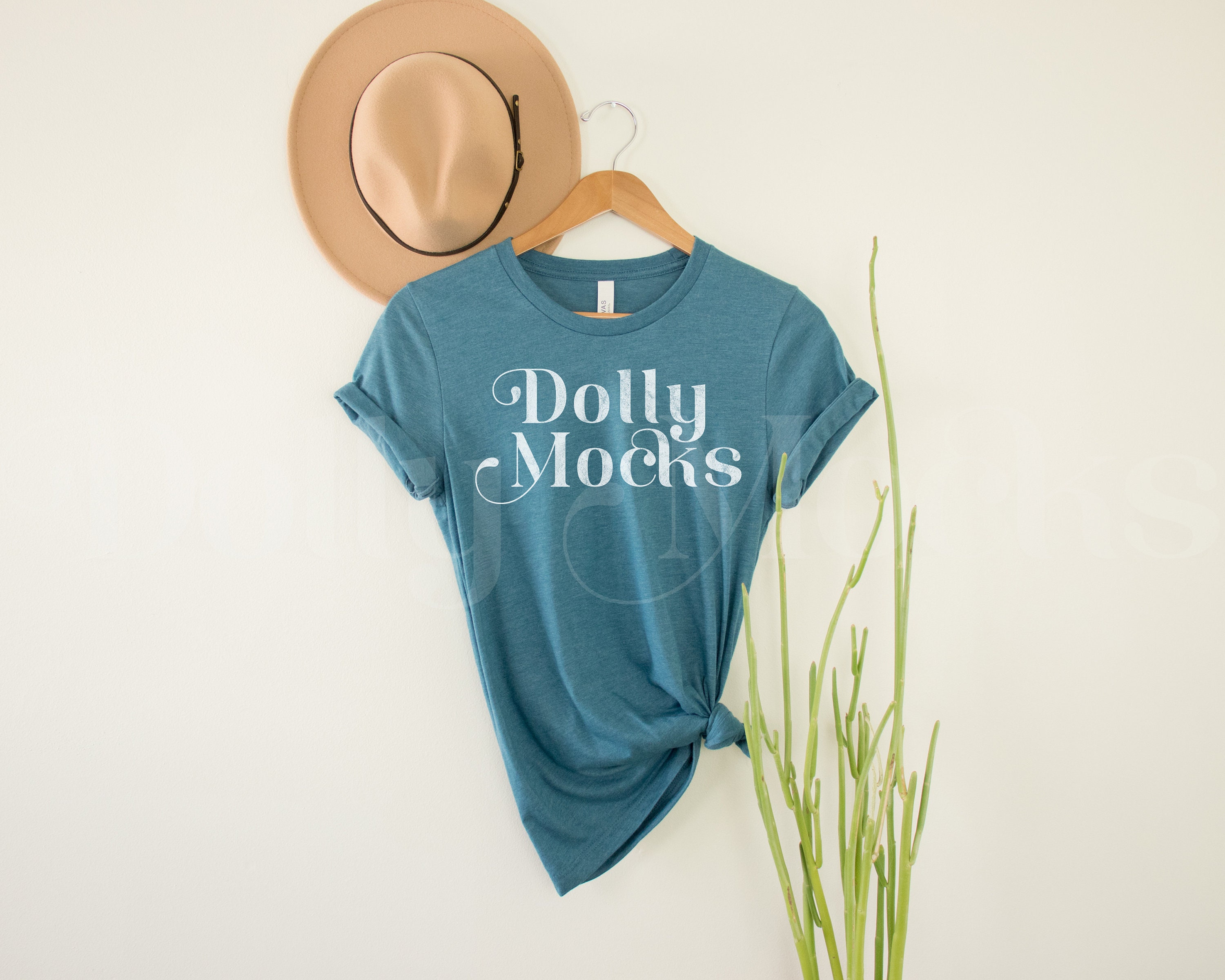Bella Canvas 3001 Heather Deep Teal Mockup | Bella Canvas 3001 Mockup | Heather Deep Teal 3001CVC | Hanging Shirt Mockup | Boho Mockup