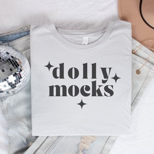 Bella Canvas 3001 Silver T Shirt Mockup | 3001 Silver T-Shirt Mockup | Flat Lay T Shirt Mockup | Flat Lay with Disco Ball | Dollymocks