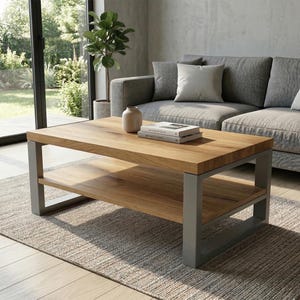 Patas de mesa de centro de metal – Patas para mesa con doble estante – Tubo de acero rectangular – Juego de 2 – 35 cm