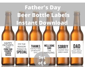 Funny Father's Day Beer Labels Printable, Dad Beer Bottle Labels, Last Minute Craft Beer Gift For Dad, Happy Father's Day 2020