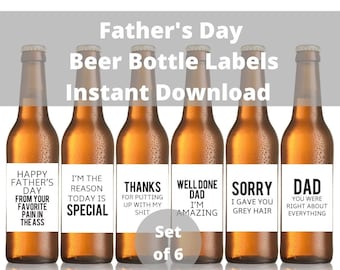 Funny Father's Day Beer Labels Printable, Dad Beer Bottle Labels, Last Minute Craft Beer Gift For Dad, Happy Father's Day 2020