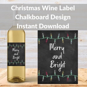 Kerstwijnetiket afdrukbaar, vrolijk en helder, vakantiewijnetiket, direct downloaden, wijnliefhebber cadeau