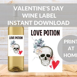 Funny Valentine&#39;s Day Wine Bottle Labels Printable, Love Potion Wine Label, Instant Download, Wine Lover Gift
