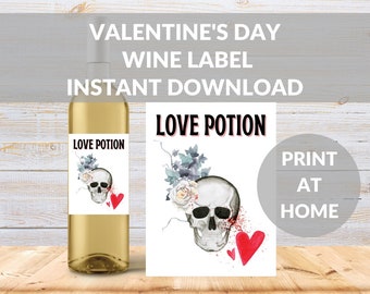Funny Valentine's Day Wine Bottle Labels Printable, Love Potion Wine Label, Instant Download, Wine Lover Gift