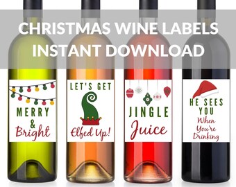 Funny Christmas Wine Labels Printable, Holiday Wine Label Instant Download,  Wine Lover Gift, Jingle Juice, Let's Get Elfed Up