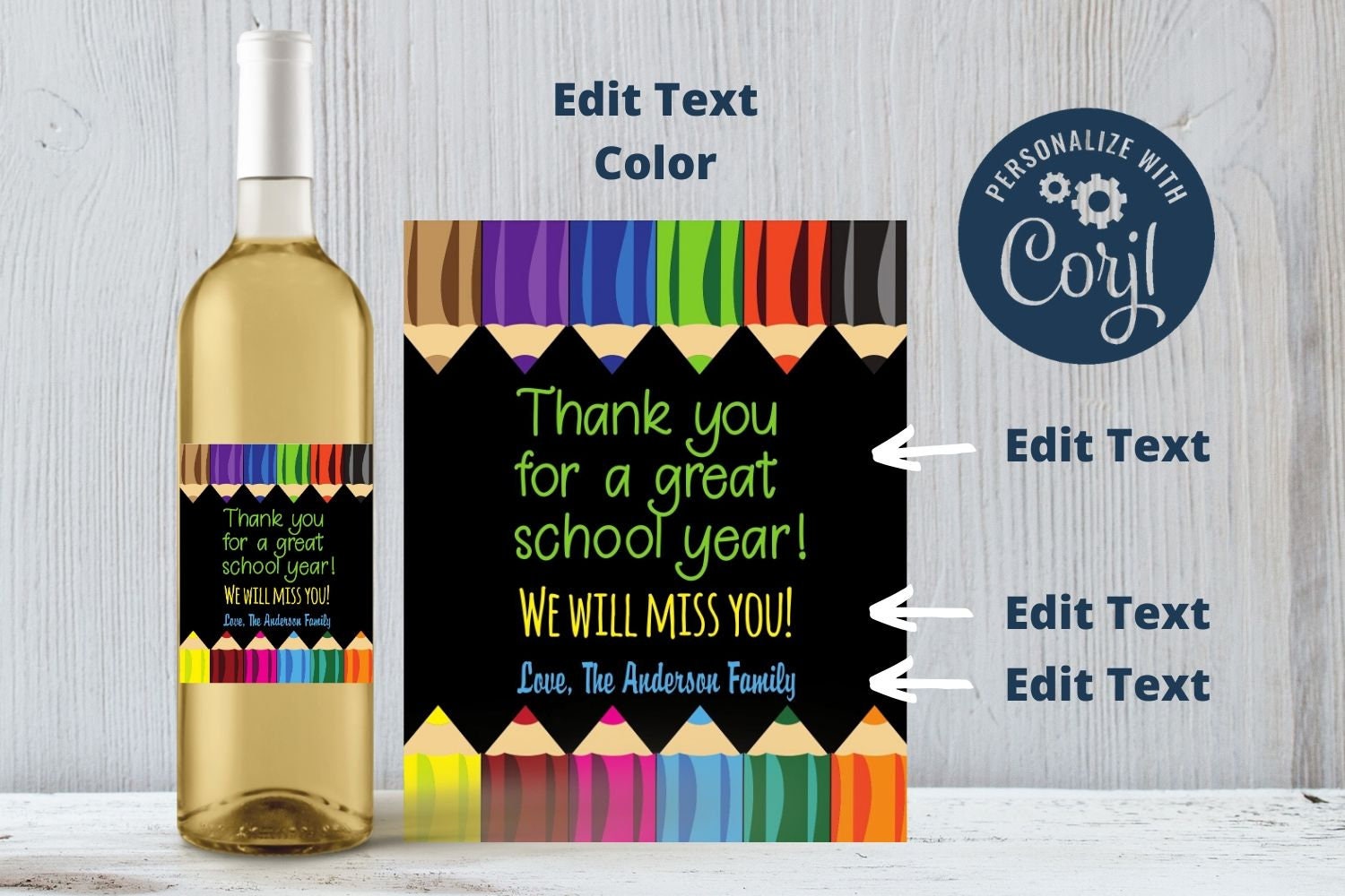 Thank You Teacher Wine Label Imprimible Etiqueta de vino | Etsy