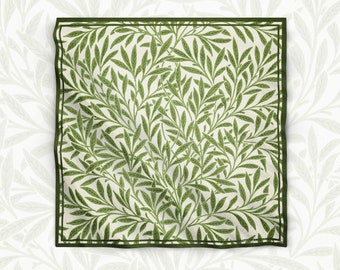 58x58cm William Morris "Willow pattern" Satin Scarf Fine Art Bandana Silky Green Artistic Blue Green Hair Wrap for Women