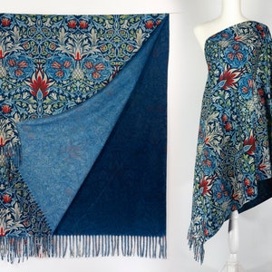 William Morris Snakeshead Fineart Print Shawl Reversible Botanical Scarf Navy Blue Floral Pattern Soft Wall Art Boho Decor Housewarming Gift