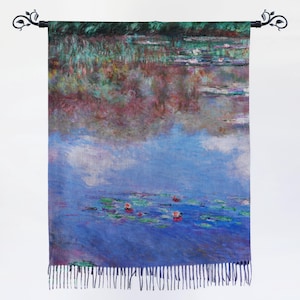 Waterlily Pond by Monet Purple Blue Lotus Floral Winter Shawl Reversible Cashmere-like Blanket Scarf Birthday Mothers Day Gift for Her