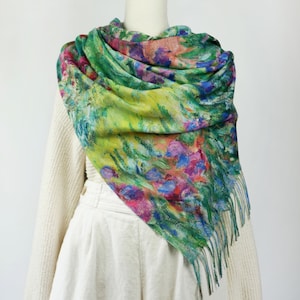 Floral Garden Winter Shawl Multicolor Botanical Woman Scarf Pashmina Feel Blanket Scarves Birthday Christmas Gift for Her #017