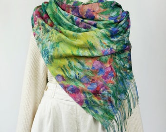 Floral Garden Winter Shawl Multicolor Botanical Woman Scarf Pashmina Feel Blanket Scarves Birthday Christmas Gift for Her #017