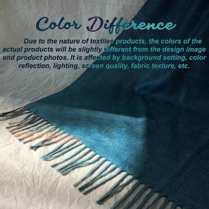 May include: A teal-colored textile product with a fringed edge. The fabric has a subtle swirl pattern. Text on the image reads "Color Difference" and explains that colors may vary due to lighting and screen quality.
