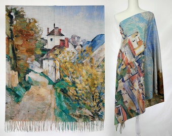 The House of Dr. Gachet by Paul Cézanne Fine Art Landscape Painting Soft Wall Art Reversible Twotone Shawl Christmas Gift for Her