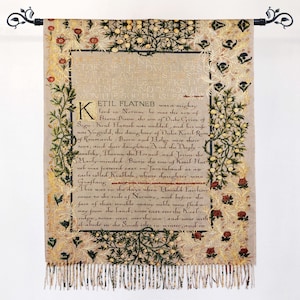 William Morris The Story of the Dwellers at Eyr Scarf Gold Floral Light Coffee Khaki Gold Pashmina Feel Floral Shawl