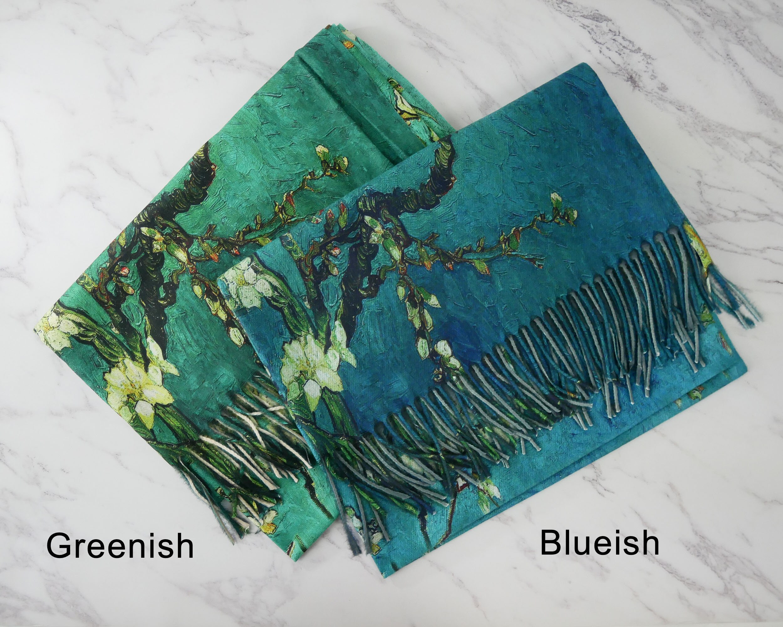 Écharpe Pashmina Van Gogh – Motif Fleur D’amandier, Texture Cachemire Douce, Idéale Pour L’automne Et L’hiver