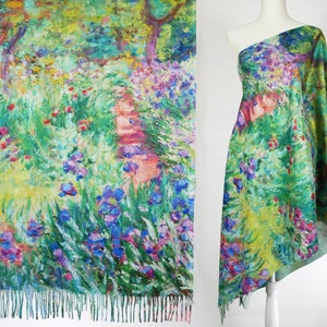 The Artist’s Garden in Giverny by Claude Monet Fine Art Flower Shawl Artistic Blanket Pashmina Cashmere-like Scarf Gift for Women #017