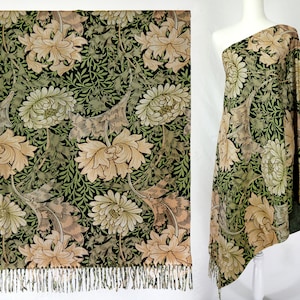 William Morris Art Nouveau Floral Scarf Fine Art Botanical Shawl Greenish Gradient Flower Wrap