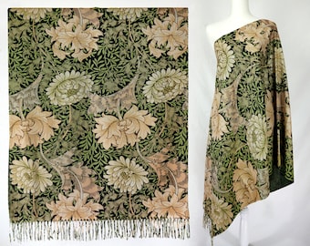 Écharpe florale Art nouveau William Morris Châle botanique beaux-arts Écharpe fleurie dégradé verdâtre