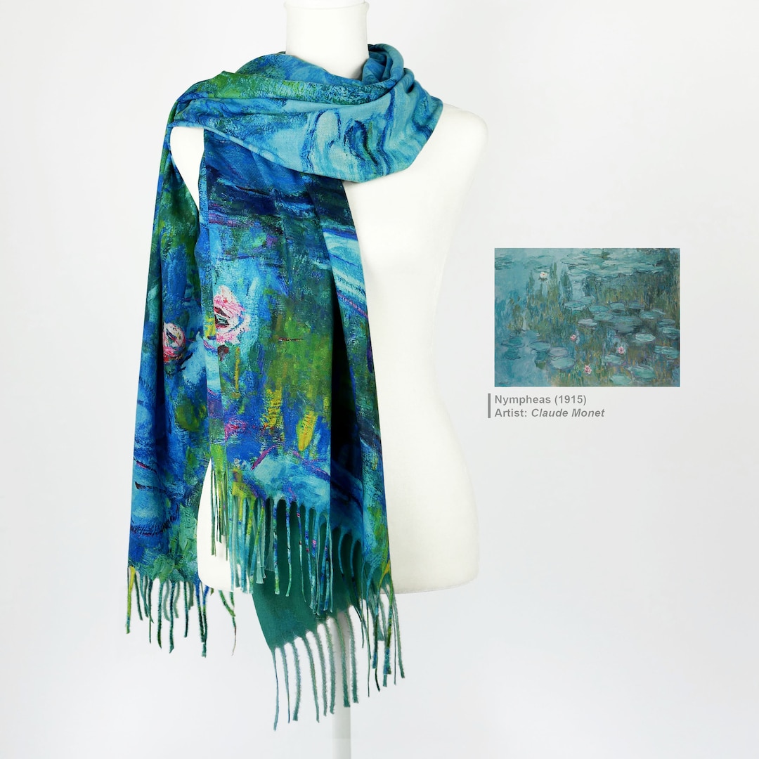 Écharpe Femme Tricotée Main - Bleu Monet - Nylon - Neuf (Sans Étiquette)