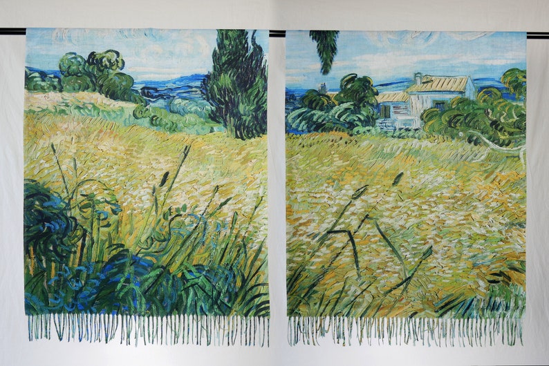 Van Gogh Green Wheat Field with Cypress Fine Art Landscape Shawl Artistic Blanket Scarves Pashmina Cashmere-like Scarf for Women image 4